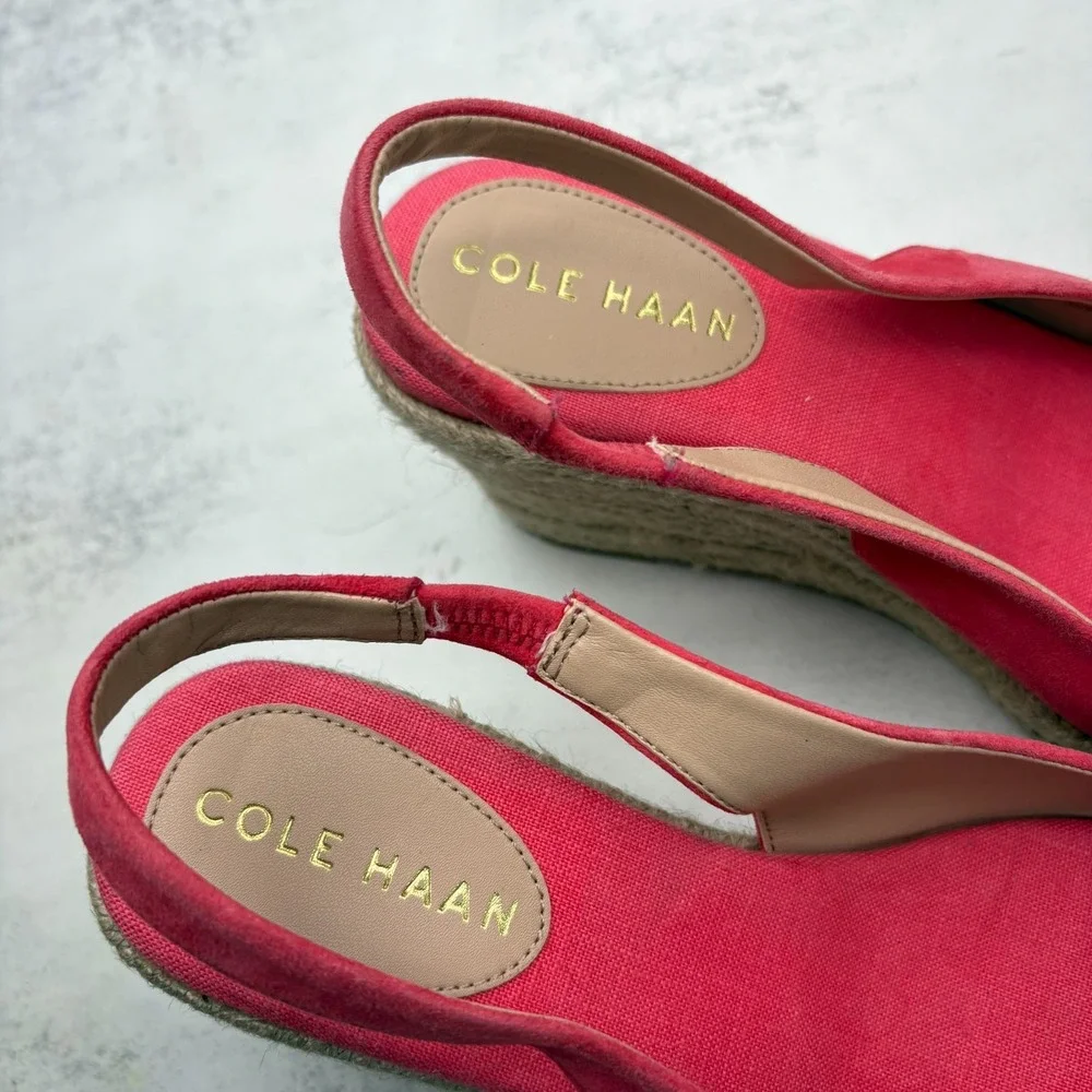 Cole Haan Cloudfeel Slingback Espadrille Wedge Pumps 7.5 Geranium Suede NWOB
